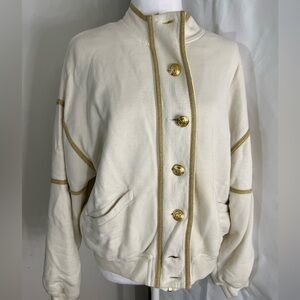 St. John Sport by Marie Grey Bomber Jacket - Gold Button Crest Trim